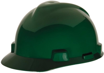 MSA 463946 Green V-Gard Slotted Cap Style Hard Hat With Staz-On Suspension
