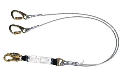 MSA 10047087 6' Twin Leg Fixed FP5K Tie-Back Shock Absorbing Lanyard - Cable