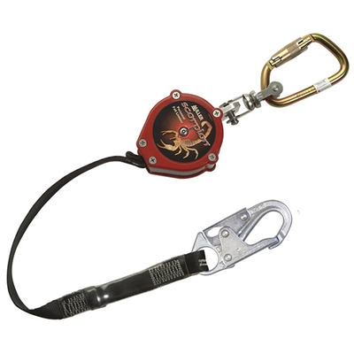 Miller PFL-4-Z7/9FT Scorpion Personal Fall Limiter With Carabiner And Swivel Shackle Unit Connector And Locking Snap Hook Lanyard End Connector