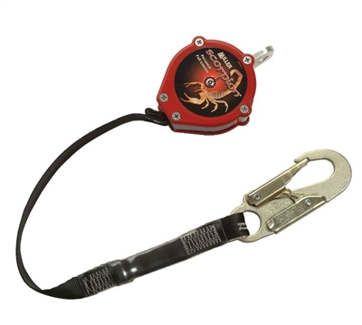 Miller PFL-6-Z7/9FT Scorpion Personal Fall Limiter With Rebar Hook And Swivel Shackle Unit Connector And Locking Snap Hook Lanyard End Connector
