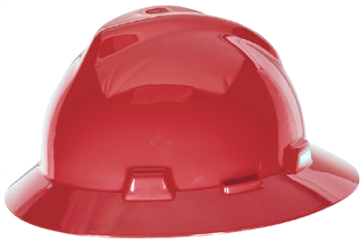MSA 454736 Red V-Gard Slotted Hard Hat With Staz-On Suspension