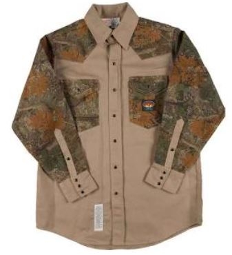 RASCO FR1104CC/KH 10 Oz Khaki-Camo Fire Retardant Long Sleeve Western Style Shirt