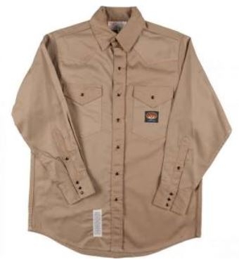 RASCO FR1004KH 10 Oz Khaki Fire Retardant Long Sleeve Western Style Shirt