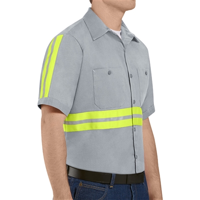 Red Kap SC40 Grey Men's Enhanced Visibility Cotton Work Shirt