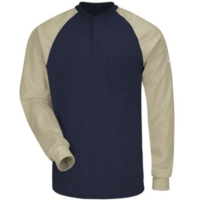 Bulwark SEL4 Flame-Resistant Long Sleeve Color-Blocked Tagless Henley Shirt